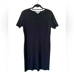 Misook Exclusively Sheath Black Dress Size M Shoulder Pads Knee Length